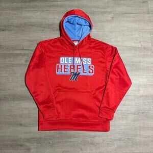 Ole Miss Rebels Hoodie Red Hanes Medium NCAA Football Pullover Sweatshirt